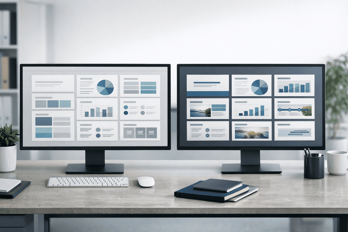Clean side-by-side comparison setup for presentation tool workflows