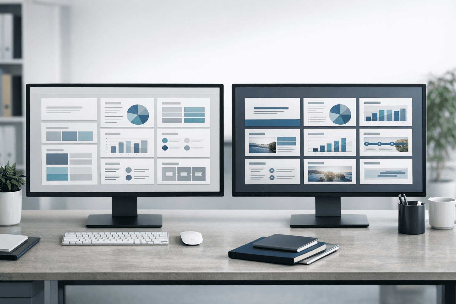 Clean side-by-side comparison setup for presentation tool workflows