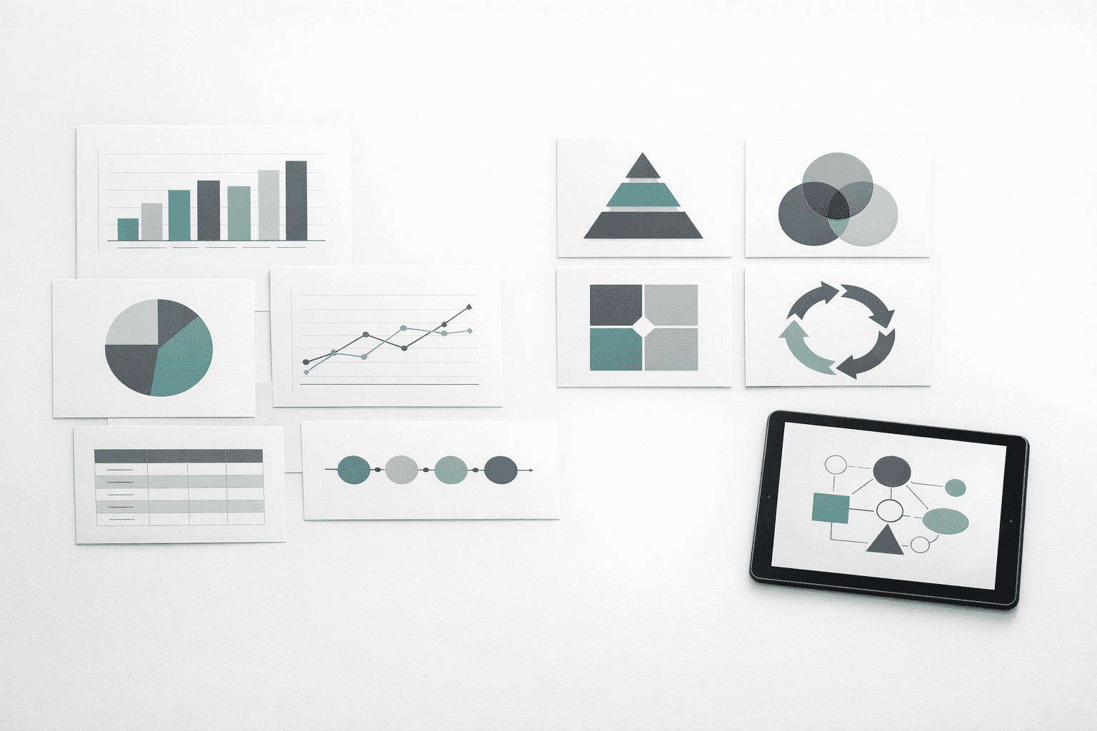 Structured visual components for presentation graphics in a minimal editorial setup